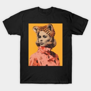 Leopard Woman Portrait Vintage Collage T-Shirt